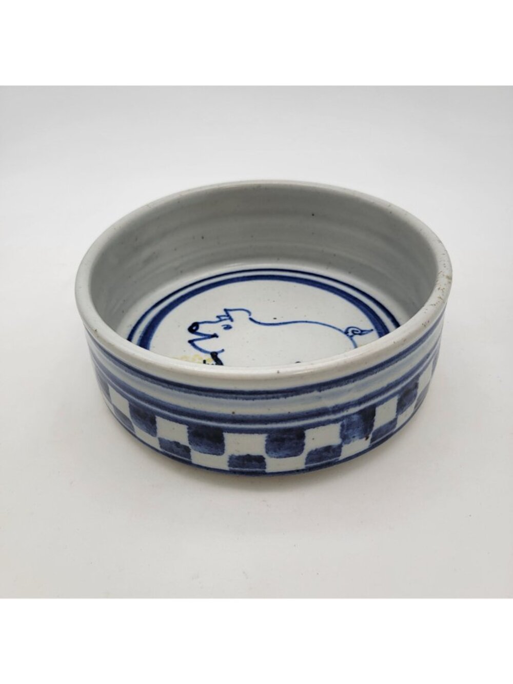Vintage Signed Stoneware Pottery Dish Bowl With Pig Design - Picture 2 of 6
